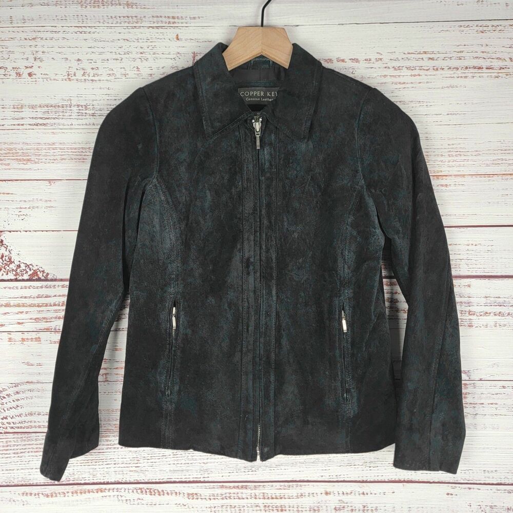 Copper Key Girls Youth Leather Jacket Size 10 / 12 Black Full Zip